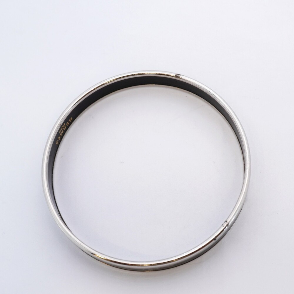 Hermes Bangle Email PM Metal Cloisonné Silver Black Women's - Picture 2 of 7